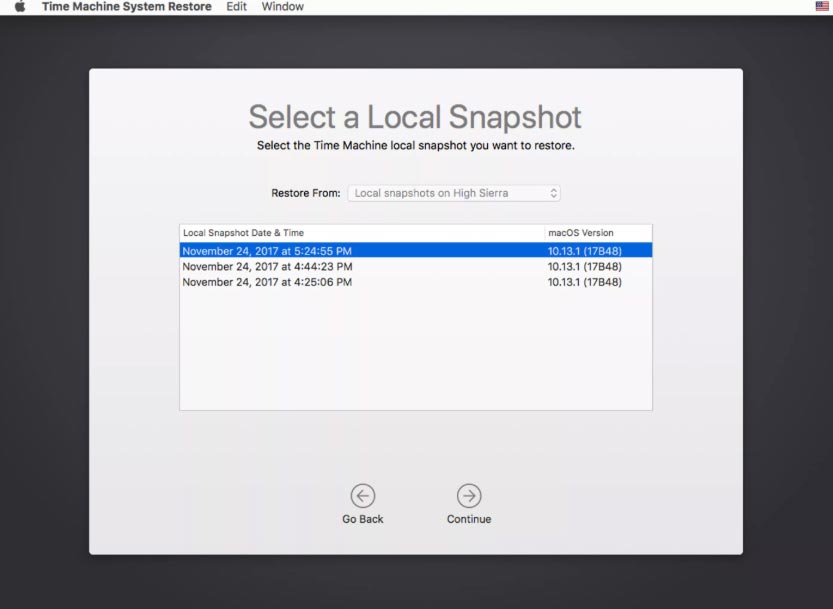 restaurar Mac com instantâneos APFS locais