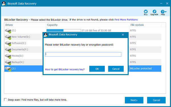 iBoysoft Data Recovery - Enter BitLocker recovery key or encryption password