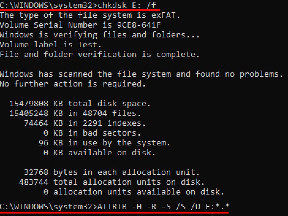 recuperar datos perdidos de las memorias USB con CMD