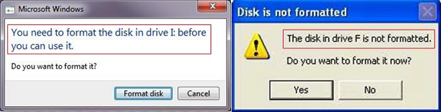 USBフラッシュドライブの書式設定されていないエラー