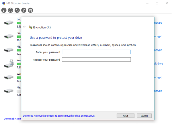Enter password to encrypt flash drive with BitLocker on Windows Home