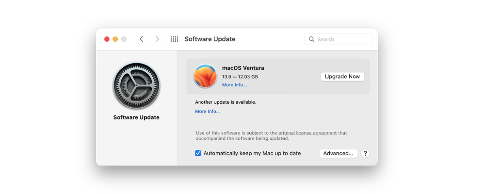 actualización de software macOS Ventura